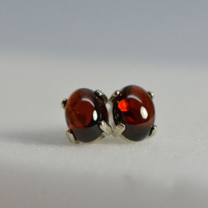 Garnet earrings stud - Sterling Silver Cabochons